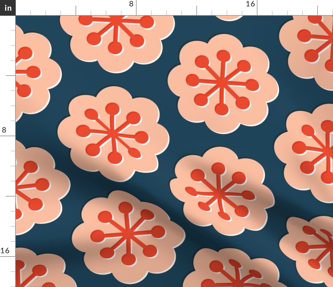 Forget-Me-Not (Jumbo Navy & Coral) || minimalist flowers