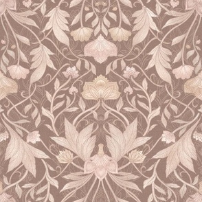 William Morris Tribute - Victorian floral damask and leaves - coffe brown