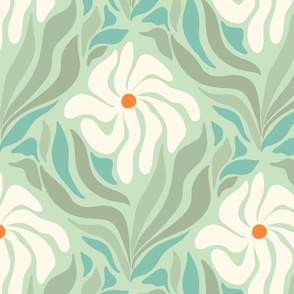 Retro flower on mint background |Matisse style