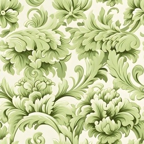 Green Floral Damask - medium