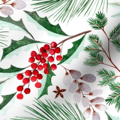 Twigs and berries watercolor, a christmas design perfect for tableware