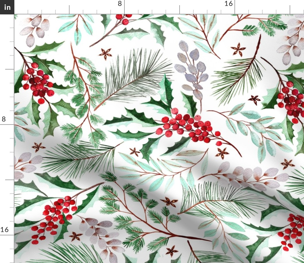 Twigs and berries watercolor, a christmas design perfect for tableware
