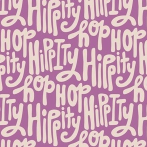 Hippity Hop bubble letters, easter bunny rabbit, spring time purple lavender, MED 6"x6" repeat