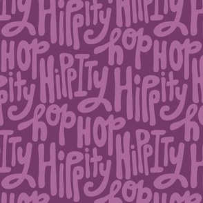 Hippity Hop bubble letters, easter bunny rabbit, spring time purple, MED 6"x6" repeat