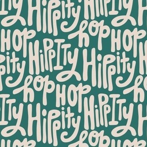 Hippity Hop bubble letters, easter bunny rabbit, spring time dark green, MED 6"x6" repeat