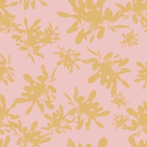 Golden abstract flower shapes on blush background 