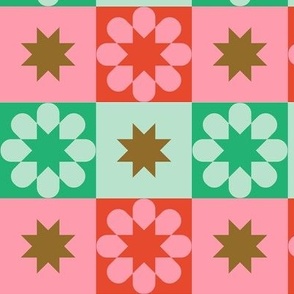 Checkered pattern with stars and flowers