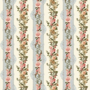 1899 Vintage Victorian Floral Stripes - Ivory Coordinate