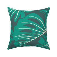 Hand Drawn Monstera Leaves in Bold Colors - (Large) - ivory, green, dark green background