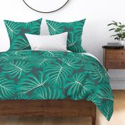 Hand Drawn Monstera Leaves in Bold Colors - (Large) - ivory, green, dark green background