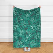 Hand Drawn Monstera Leaves in Bold Colors - (Large) - ivory, green, dark green background