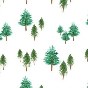 minimalist watercolor woodland trees / small / green forest on white for baby boy