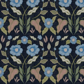 Moody navy blue floral tapestry - dark botanical - forget me not