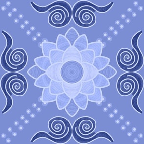 Serene Lotus Blooms - Monochromatic Blue Variation