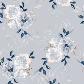 soft blue floral chintz - serenity - rose - watercolor