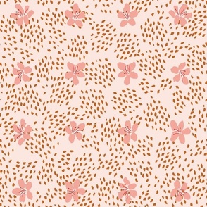 summery boho flower blossoms and polka dots in muted pink and brown / small / fall floral, summer floral