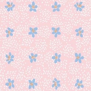 Summery flower blossoms and polka dots in pastel pink blue and white / small / spring floral, summer floral