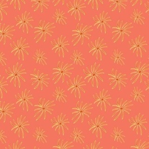 Spiky Orange & Yellow Dahlias Tossed on Coral
