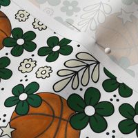 Medium Scale Team Spirit Basketball Floral in Milwaukee Bucks Colors Green and Cream