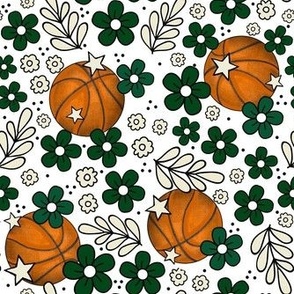 Medium Scale Team Spirit Basketball Floral in Milwaukee Bucks Colors Green and Cream