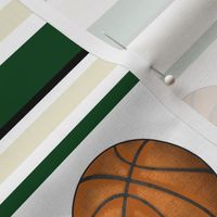Large Scale Team Spirit Basketball Sporty Stripes in Milwaukee Bucks Colors Green and Cream