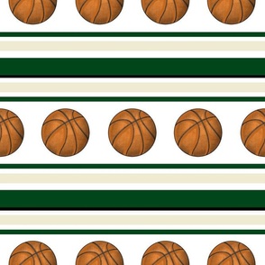 Large Scale Team Spirit Basketball Sporty Stripes in Milwaukee Bucks Colors Green and Cream