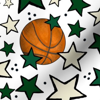 Large Scale Team Spirit Basketball with Stars in Milwaukee Bucks Colors Green and Cream