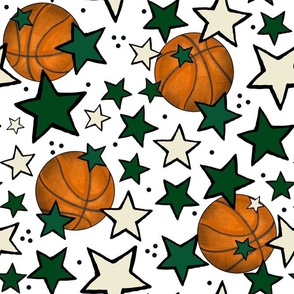 Large Scale Team Spirit Basketball with Stars in Milwaukee Bucks Colors Green and Cream