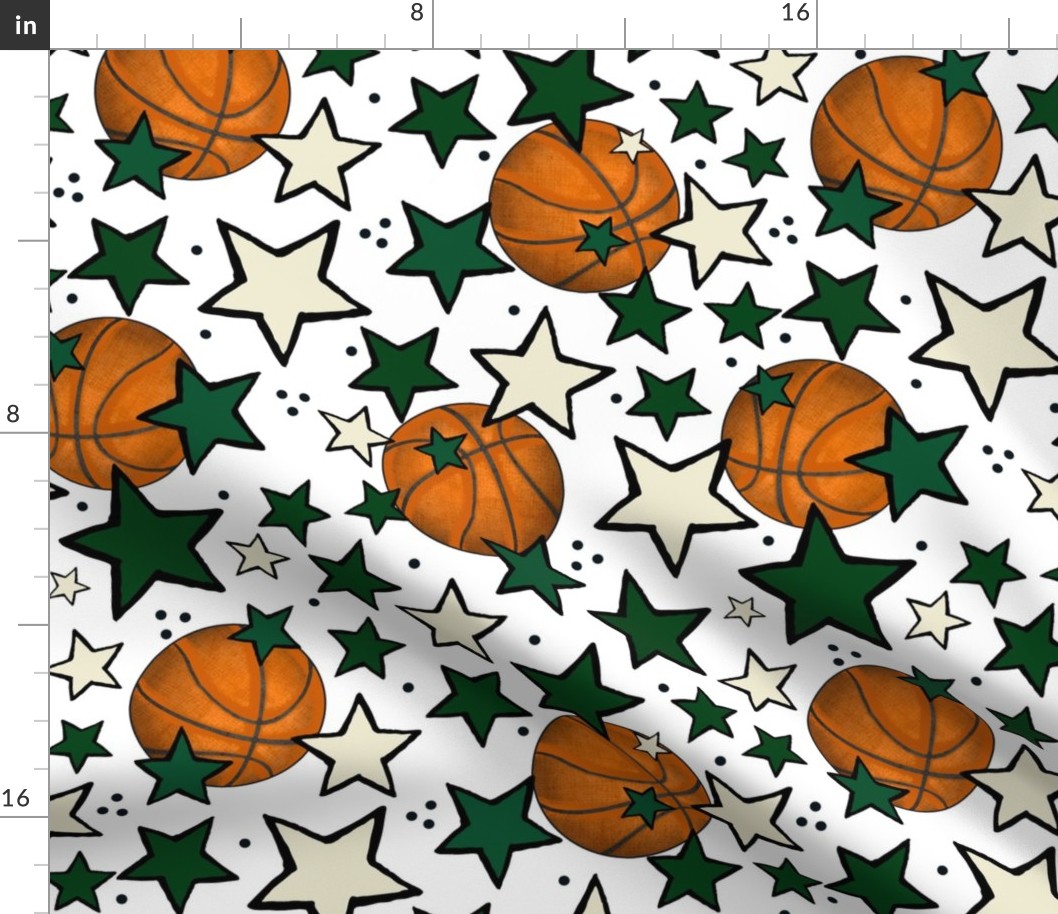 Large Scale Team Spirit Basketball with Stars in Milwaukee Bucks Colors Green and Cream