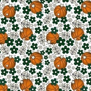 Small Scale Team Spirit Basketball Floral in Milwaukee Bucks Colors Green and Cream