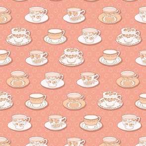 Teacups coral and white