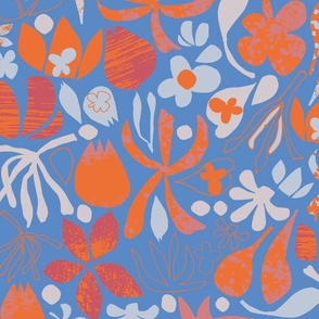 Abstract Botanical Blue+Orange Medium