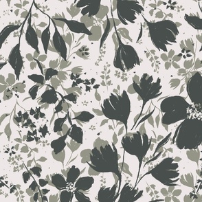 (L) Tulips Florals Foliage on Light Cream White | Large Scale