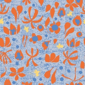 Abstract Botanical Pale Blue+Orange Texture