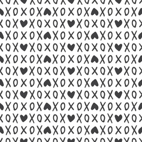 xoxo love hearts - monochrome white and faded black