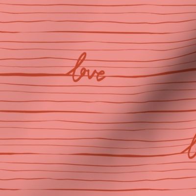 freehand love stripes - coral peach pink and queen of hearts red