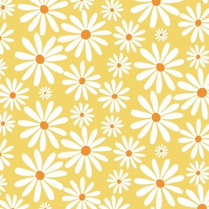 White Daisy Florals on Yellow - Large