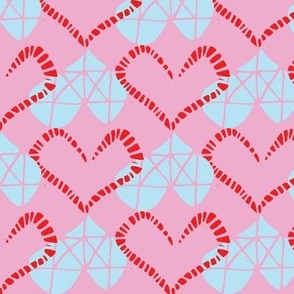 Medium Pink Argyle Valentines Hearts