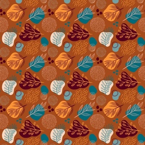 Boho foliage_brown background_Small scale