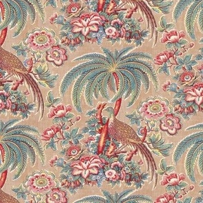 1815 Rare Vintage Multicolor Toile, Britain - Tropical Pheasants - Original Colors