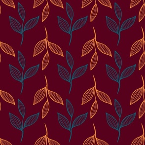 Botanical leaves- wine red background- Medium scale