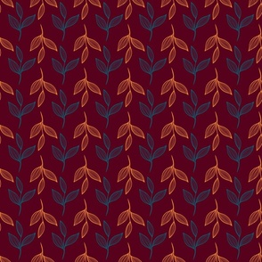 Botanical leaves- wine red background- small scale