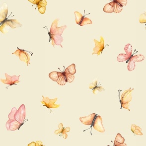 tossed watercolor butterflies on cream || f4ecd3