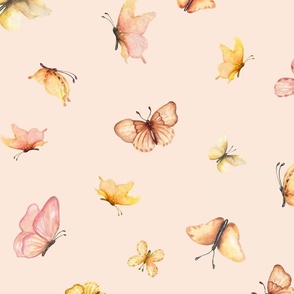 tossed watercolor butterflies on light pink || fbe8d9