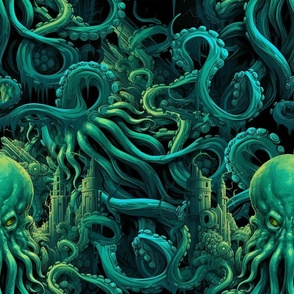 Cthulhu Sea Monster - Deep Green Design