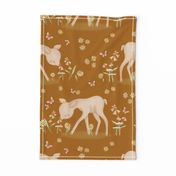 Cute watercolor deer smelling flowers on orange brown || ad6a00