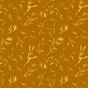 watercolour fall leaves golden yellow on copper brown || ad6a00