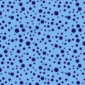 L - Tossed whimsical watercolor dots dark blue on blue