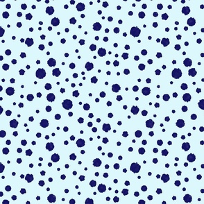 L -  Tossed whimsical watercolor dots dark blue on light blue