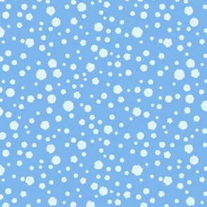 Tossed whimsical watercolor dots light blue on blue